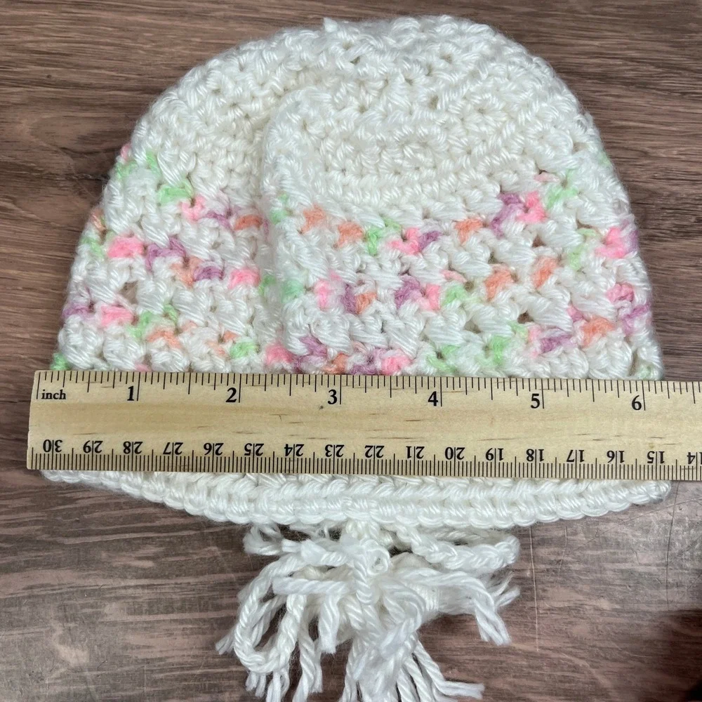 Crochet Hat and Booties Set Baby Newborn White Pink Pastel Handmade